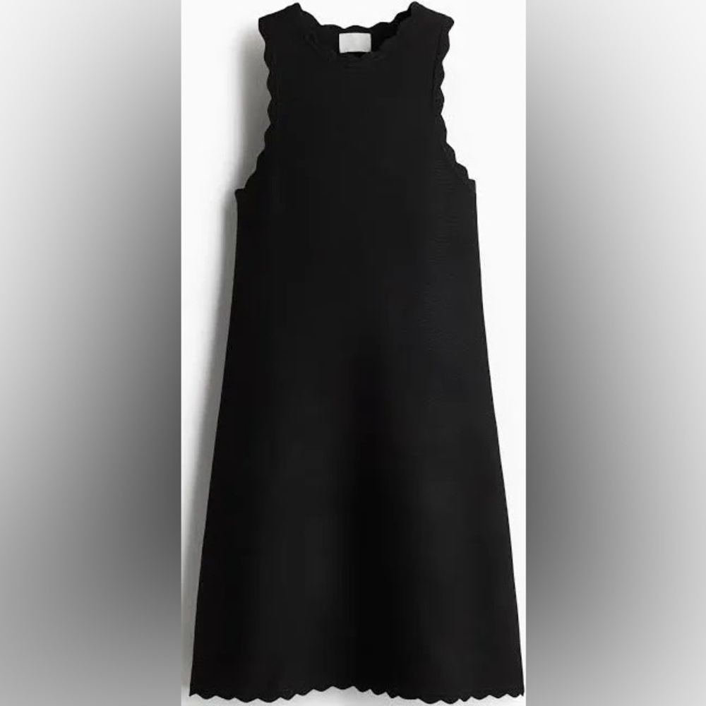 Elegant H&M Scalloped Mini Black Sleeveless Dress, Size Small, Color Black